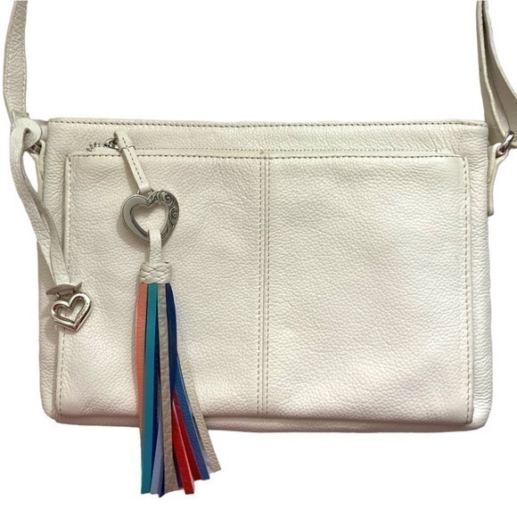 Brighton white pebbled leather messenger bag with adjustability strap - Picture 1 of 9